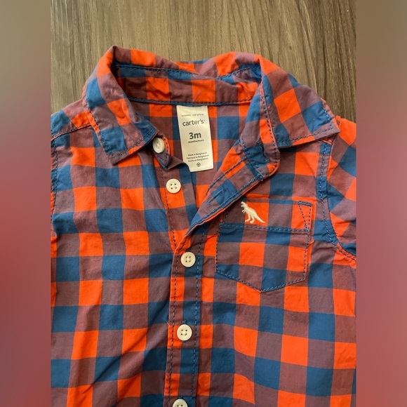 Carter's Blue and Orange Button Down Shirt Vibrant Plaid Design size 3M - Picture 4 of 5